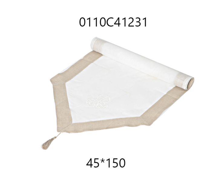 Beige and white embroidered table flag